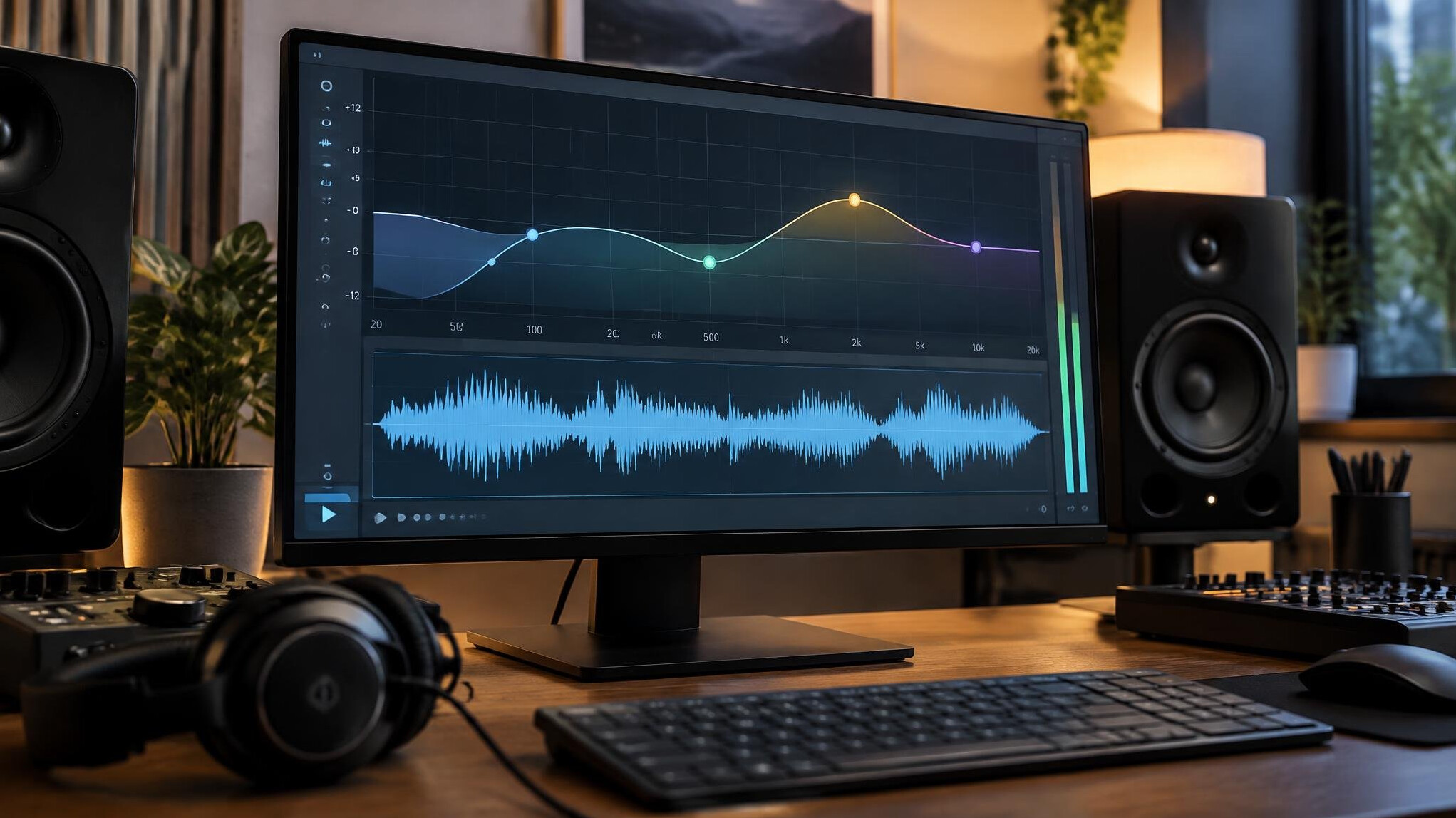 Computer monitor showing an audio equaliser