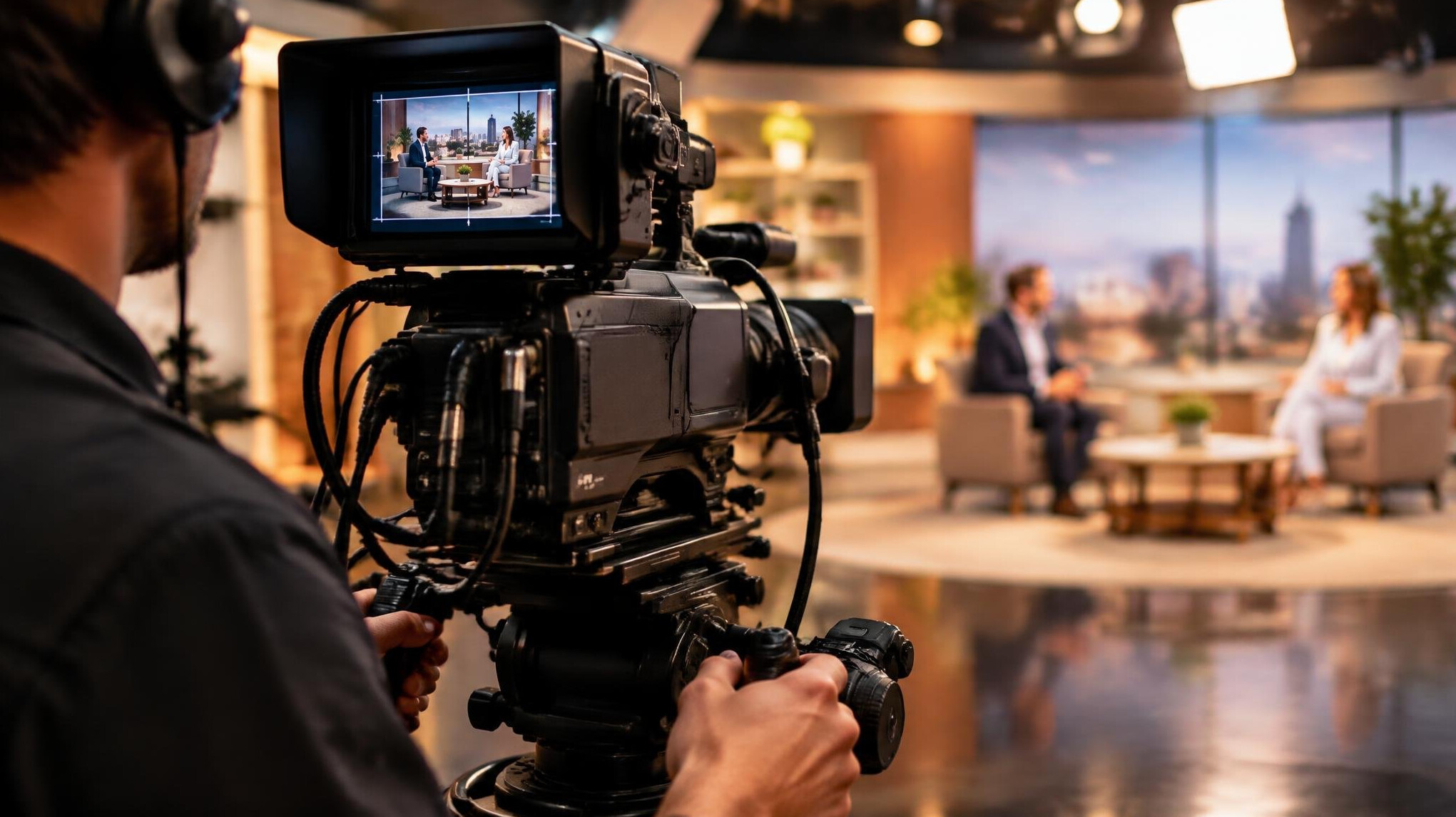 Video camera recording in a studio